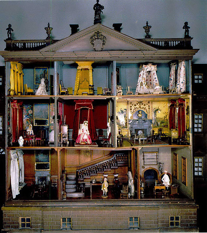 Antique British Dollhouse for Miniature Doll WONDERFUL G and J Lines Litho  Wood w/ Chandeliers - Manor House circa 1910